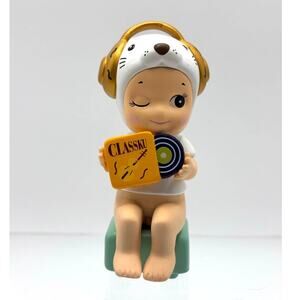 New Seated Kewpie/Angel Mini Figure w/Headphones, Stool, Classical Music
